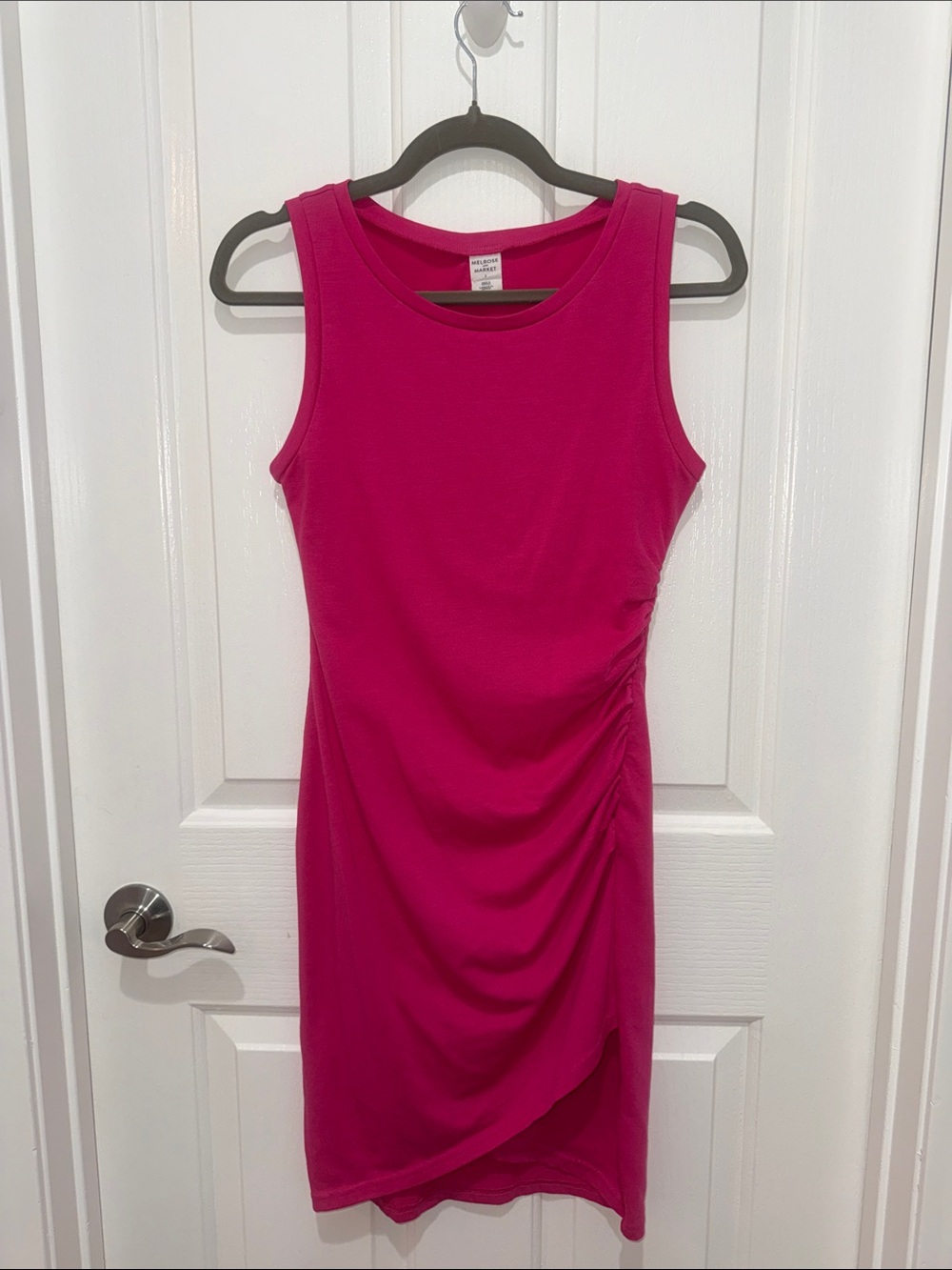 Melrose and Market Hot Pink Sleeveless Ruched Bodycon Mini Dress - Barbiecore